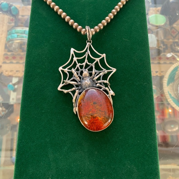 Sterling g silver spider pendant 925 spiderweb jewelry baltic amber gothic punk - Picture 3 of 13